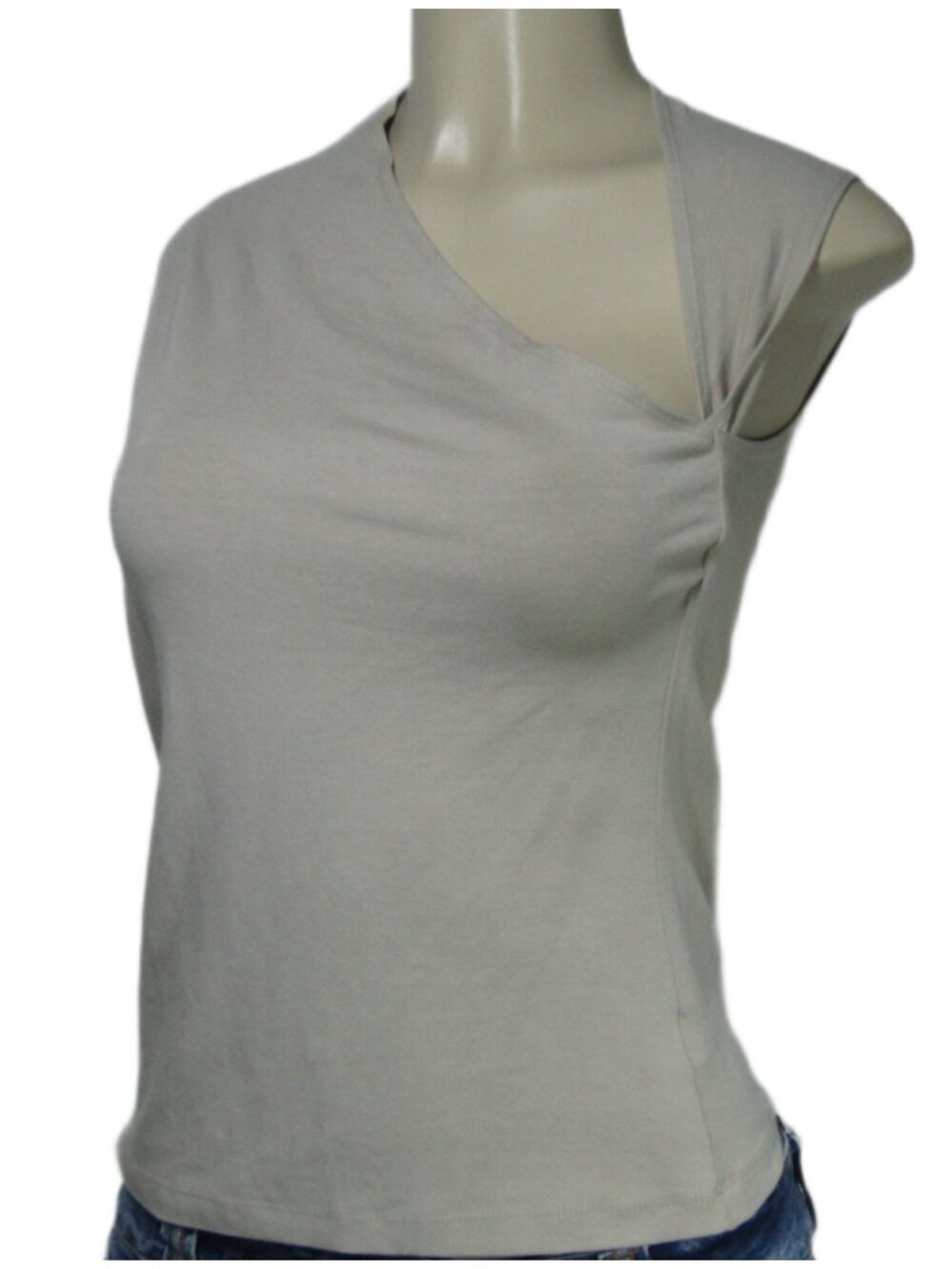 VTG Y2K Taupe Beige Side Draped NWT Minimalist Asymmetrical neck Knit Top M